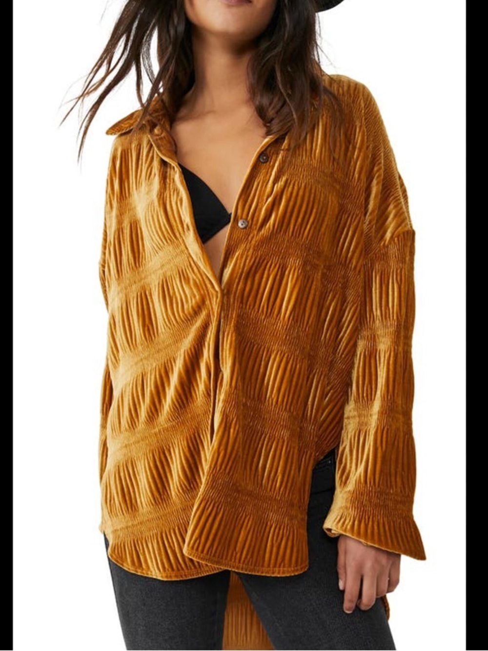 Free People My Best Button Up Velvet Top in Spiced Ginger. Size M. Retail $148